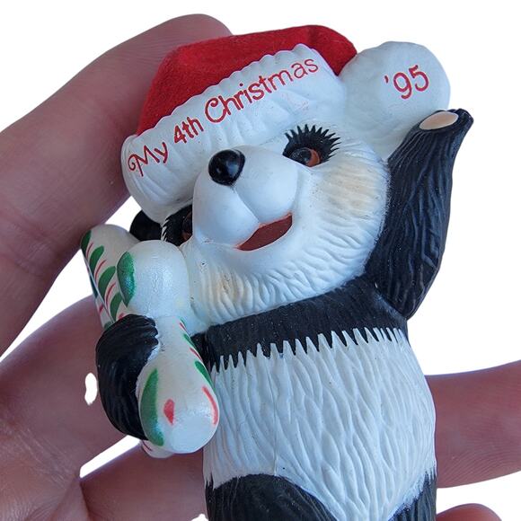 Vintage 1995 My 4th Christmas Panda Bear Ornament with Candy Cane - Picture 10 of 10